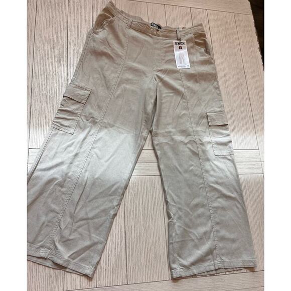 NWT Rewash seamed wide leg cargo pants. Linen blend. Khaki. Elastic waist. Sz L - Picture 1 of 9